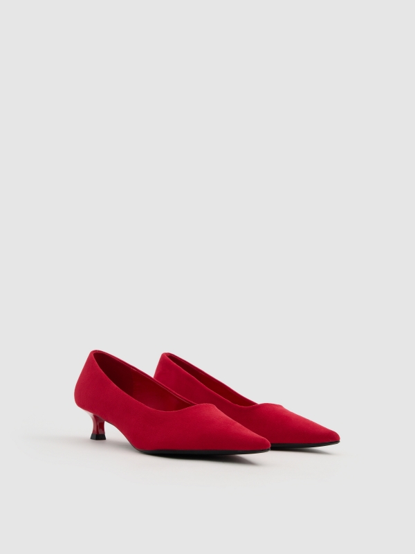 Zapato salón punta kitten heel rojo vista frontal 45º