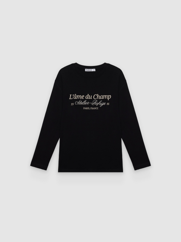 T-shirt manga comprida oversized Paris preto vista frontal