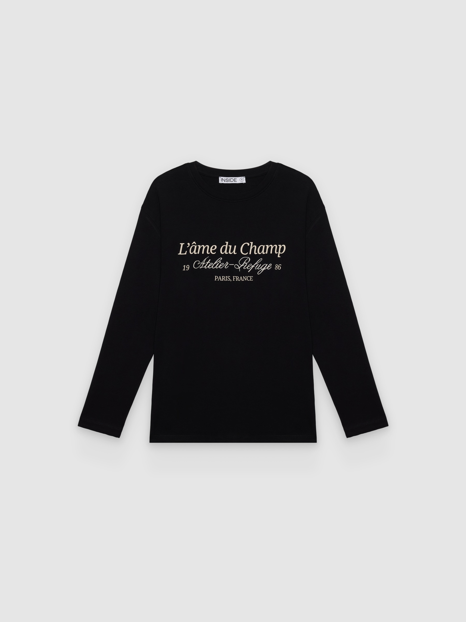  T-shirt manga comprida oversized Paris preto vista frontal