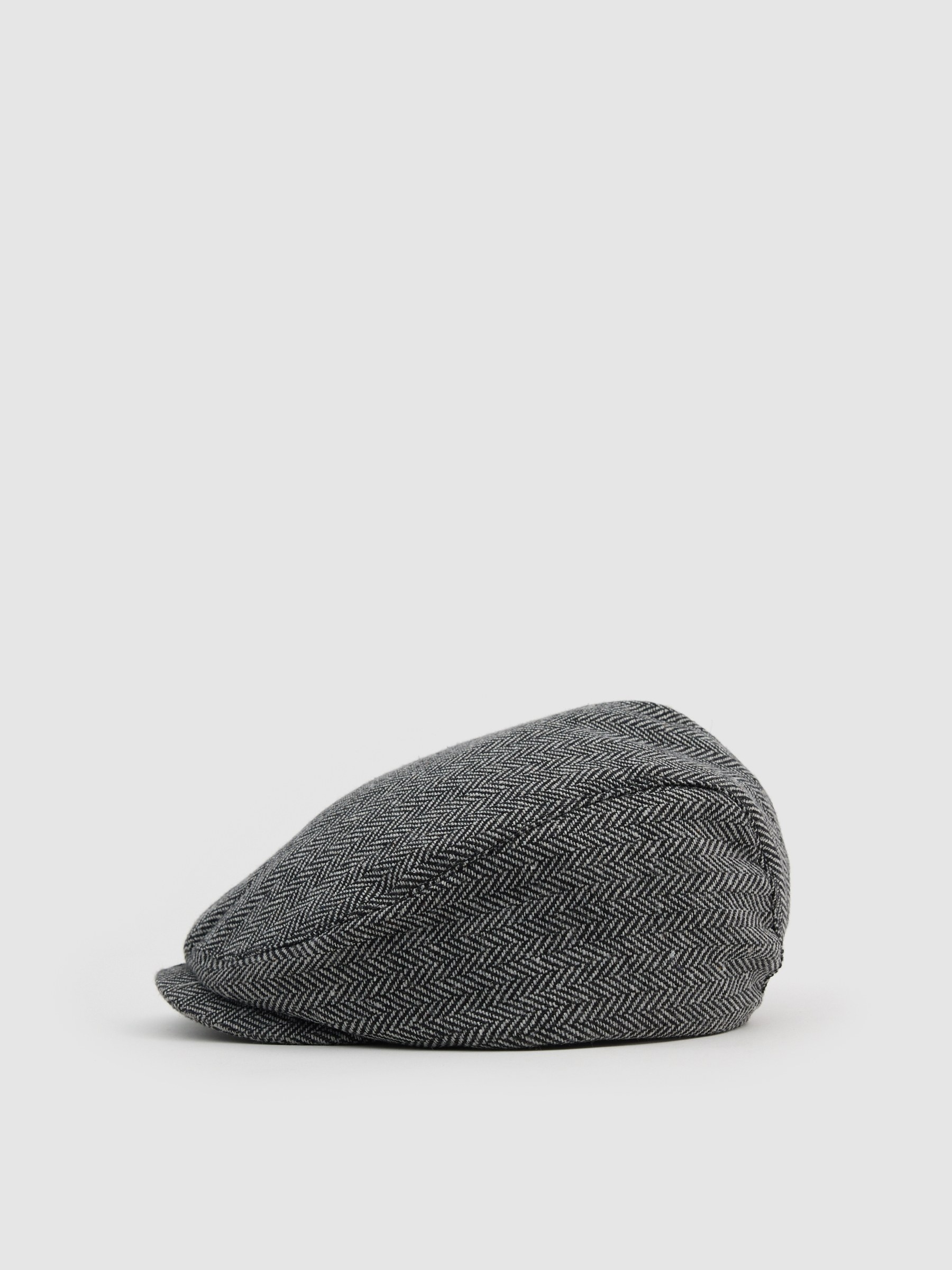 Newsboy cap herringbone grey 45º front view