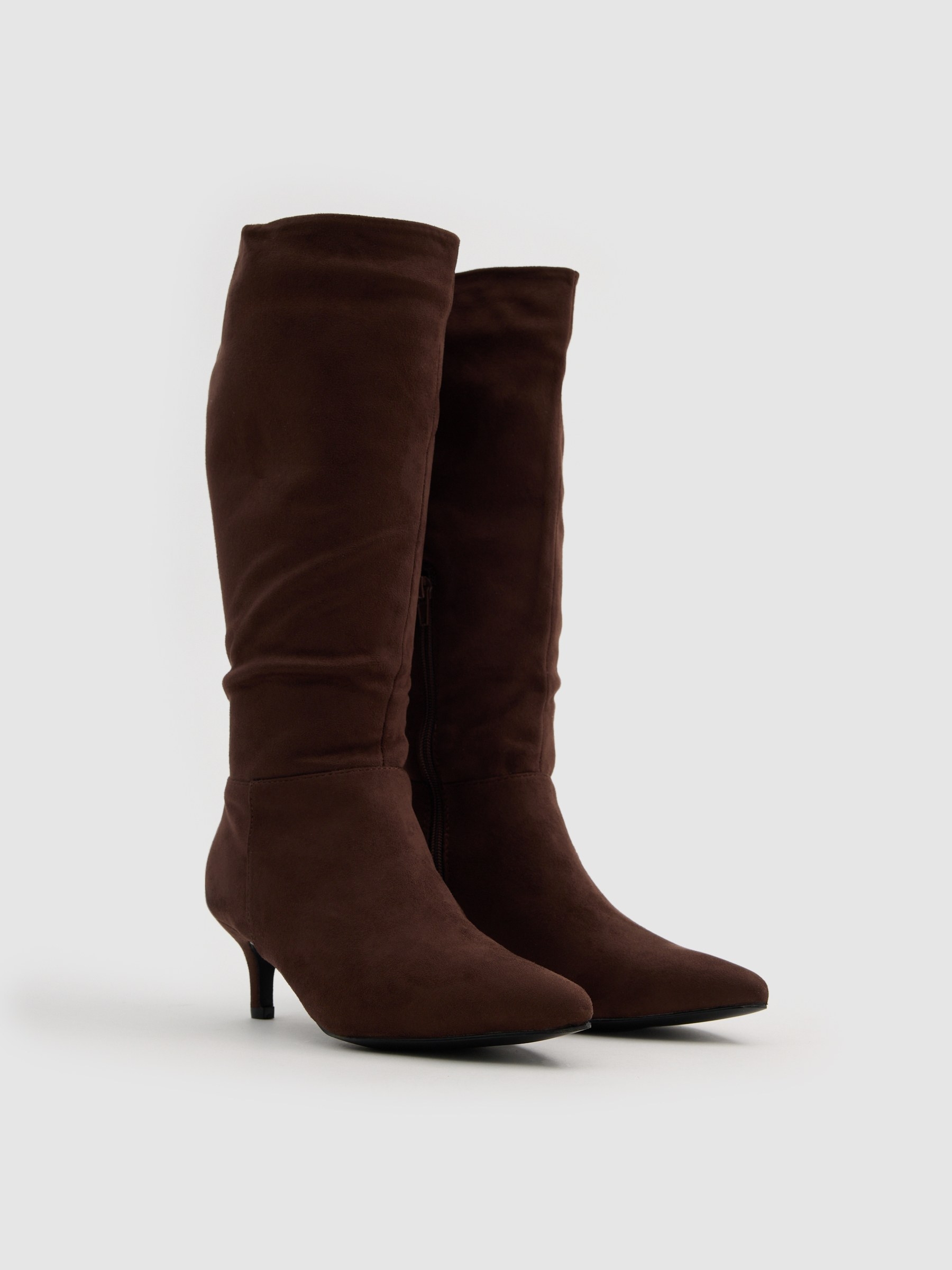 High boot with leather-effect and heel brown