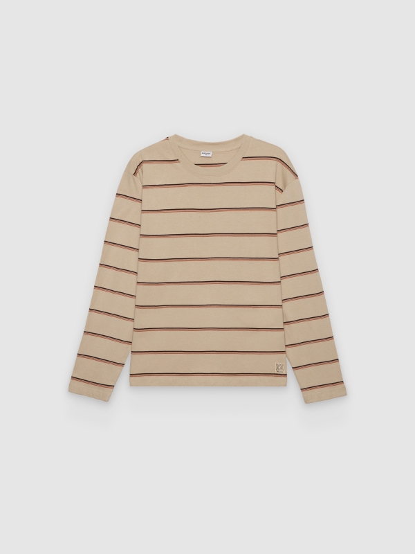  Long sleeve contrast stripes T-shirt raw front view