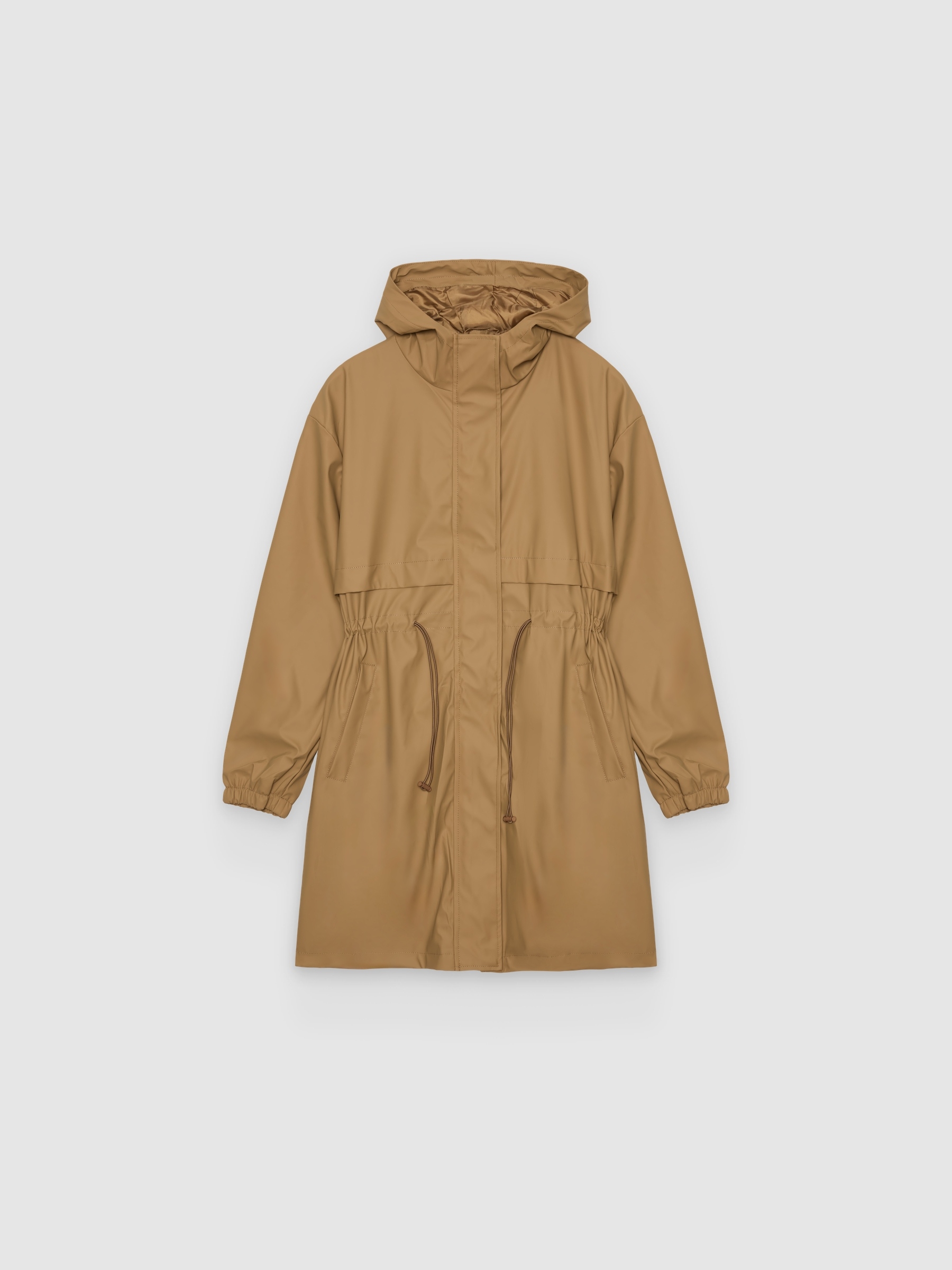  Parka envernizada com capuz canela vista frontal