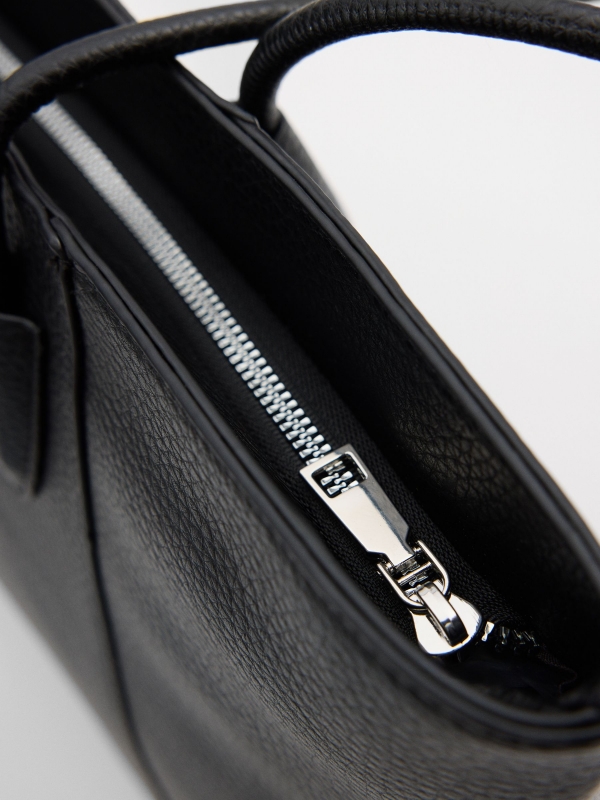 Leather effect shopper bag black inside view