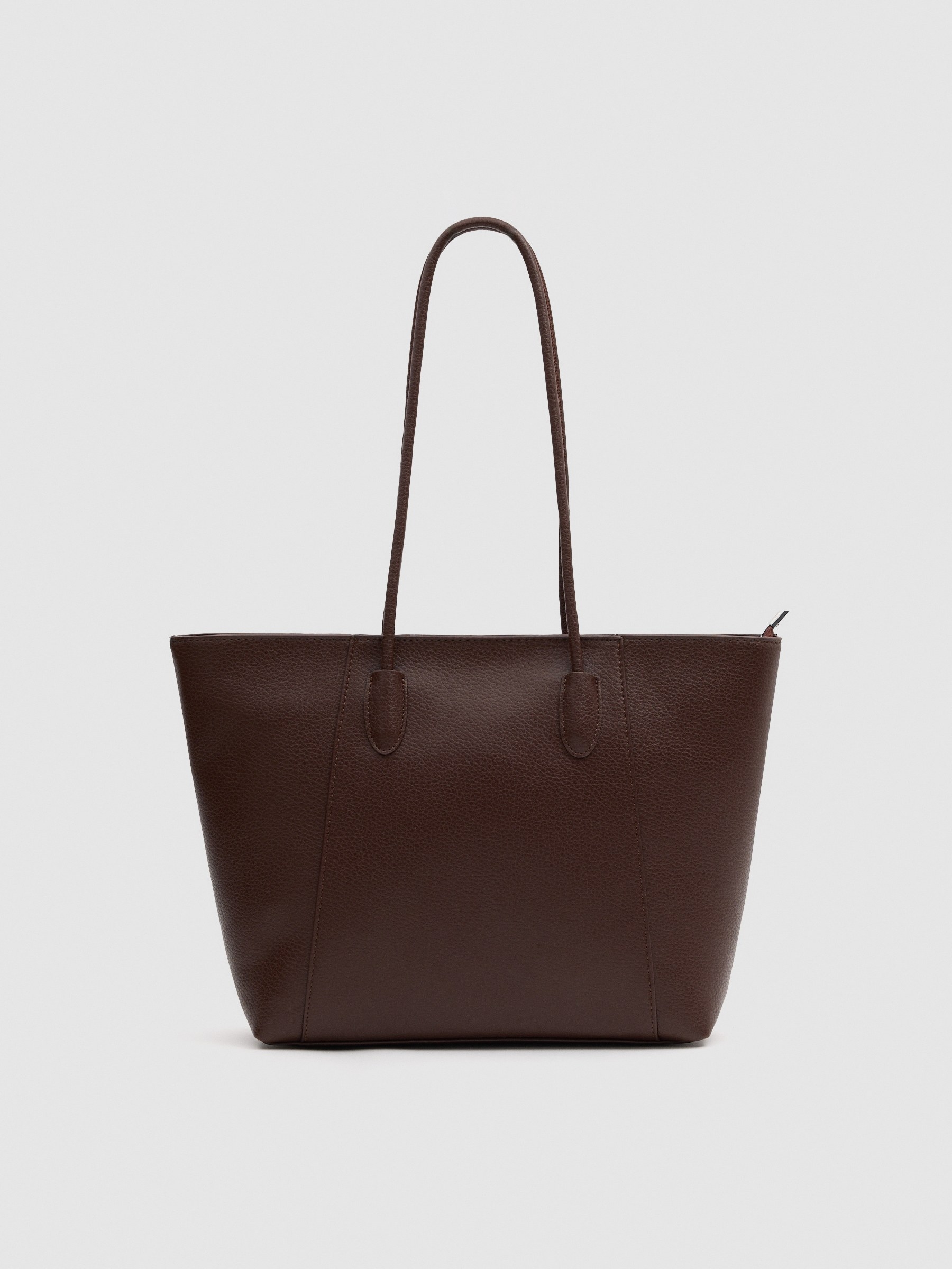 Leather effect shopper bag brown front view
