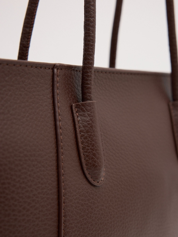 Leather effect shopper bag brown 45º side view