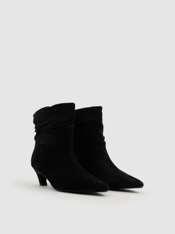 Bootie with mid heel leather effect black 45º front view