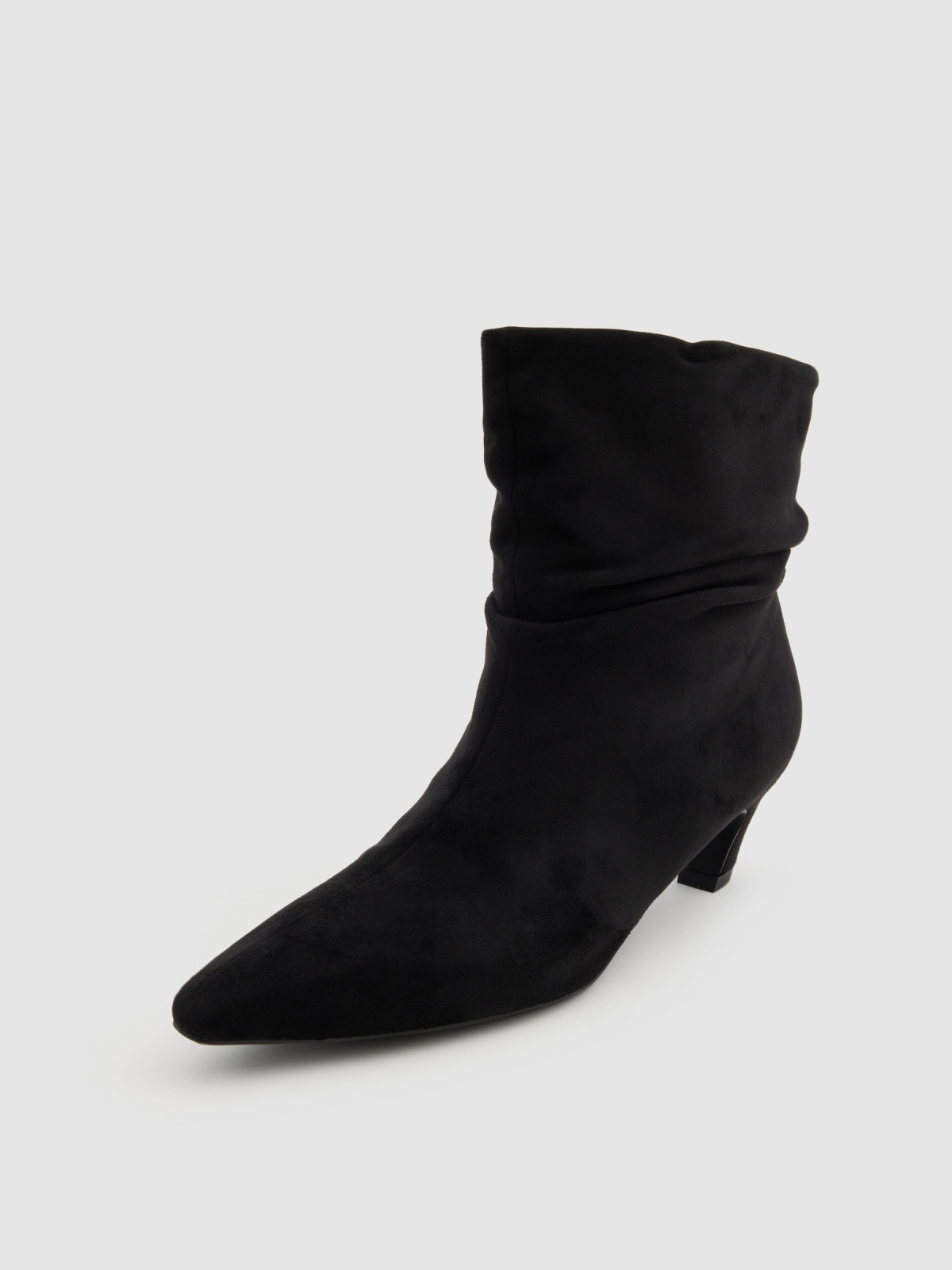 Bootie with mid heel leather effect black detail view