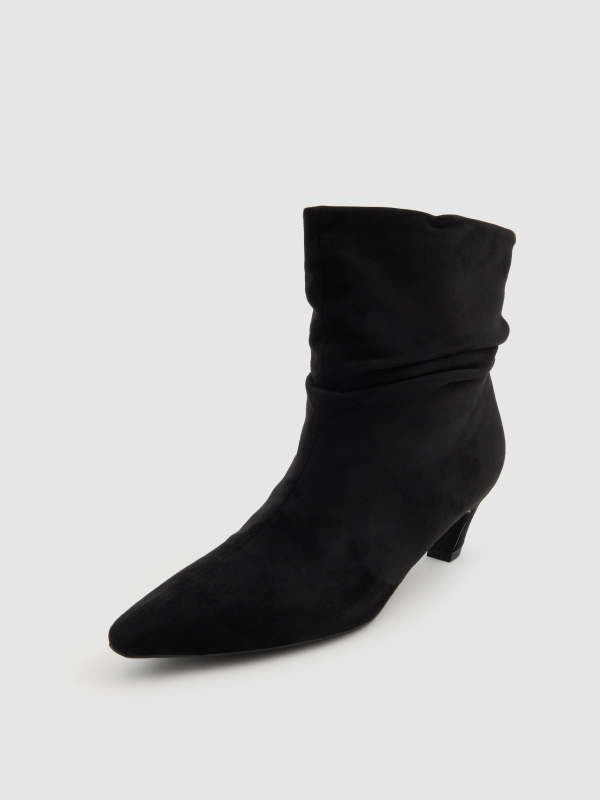 Bootie with mid heel leather effect black detail view