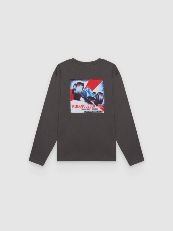 T-shirt estampado motor cinza meio vista traseira