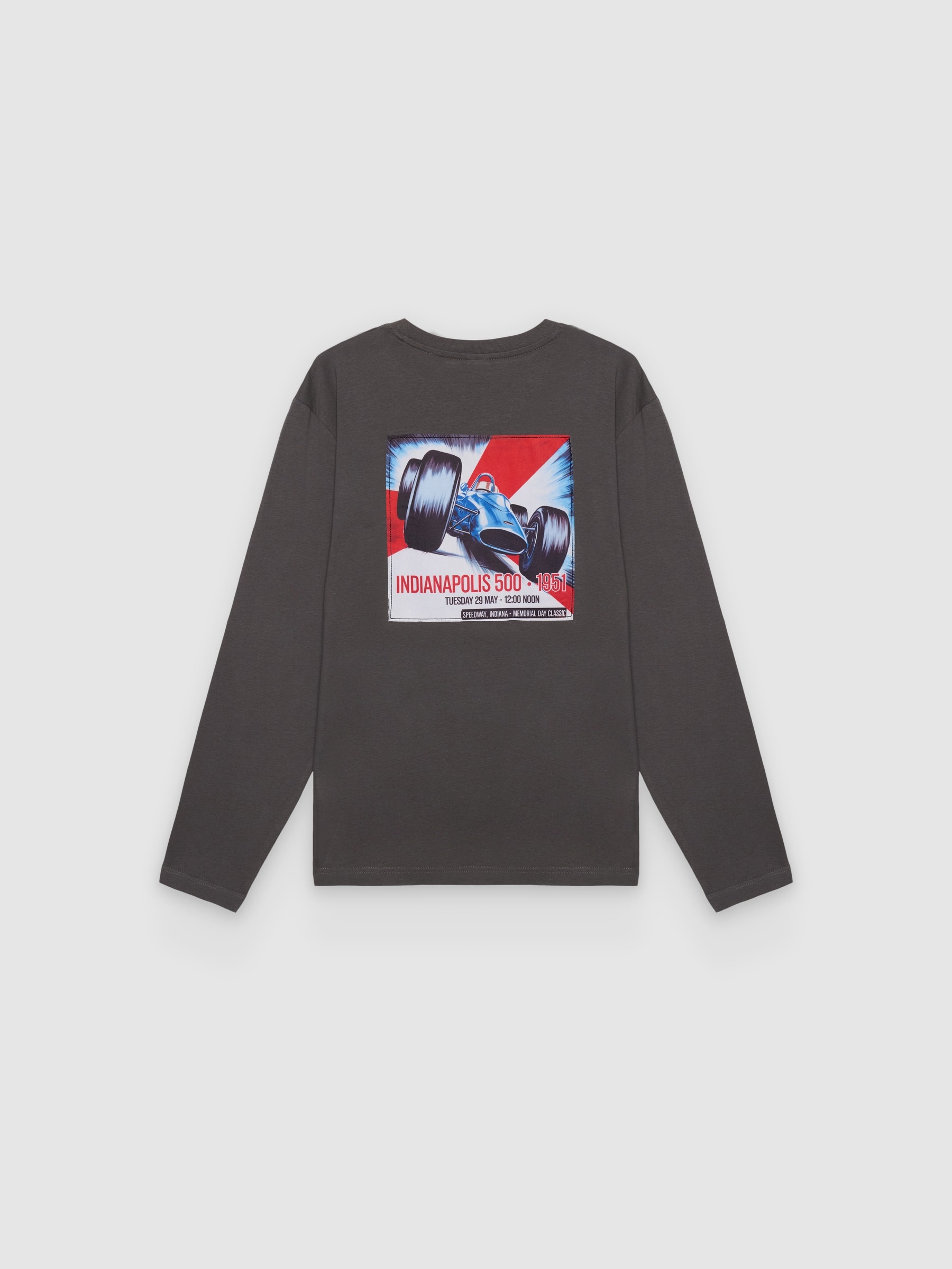  T-shirt estampado motor cinza meio vista frontal