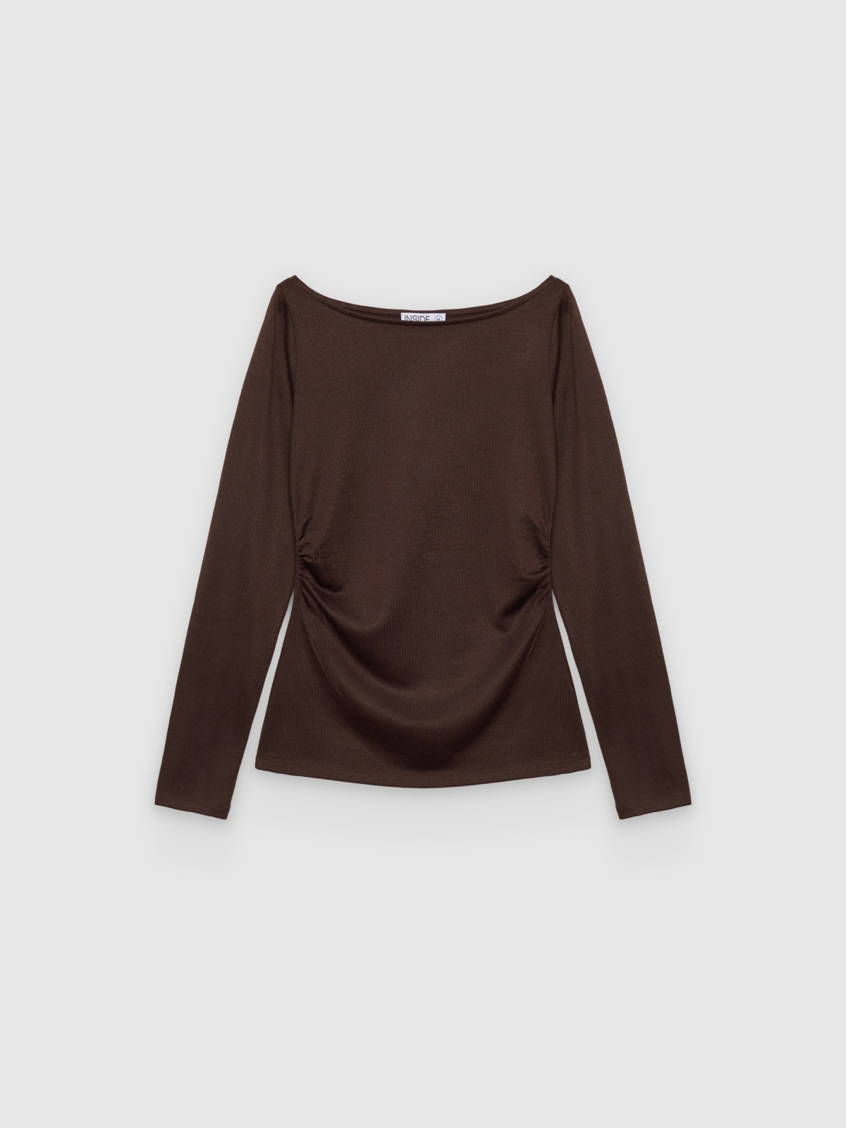 %Pto% Long-sleeved ruched T-shirt chocolate front view