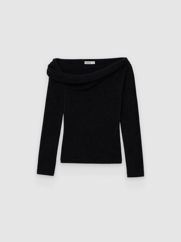  Asymmetrical ruched ribbed T-shirt black front view