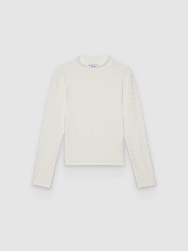  Ribbed high-neck slim T-shirt off white front view