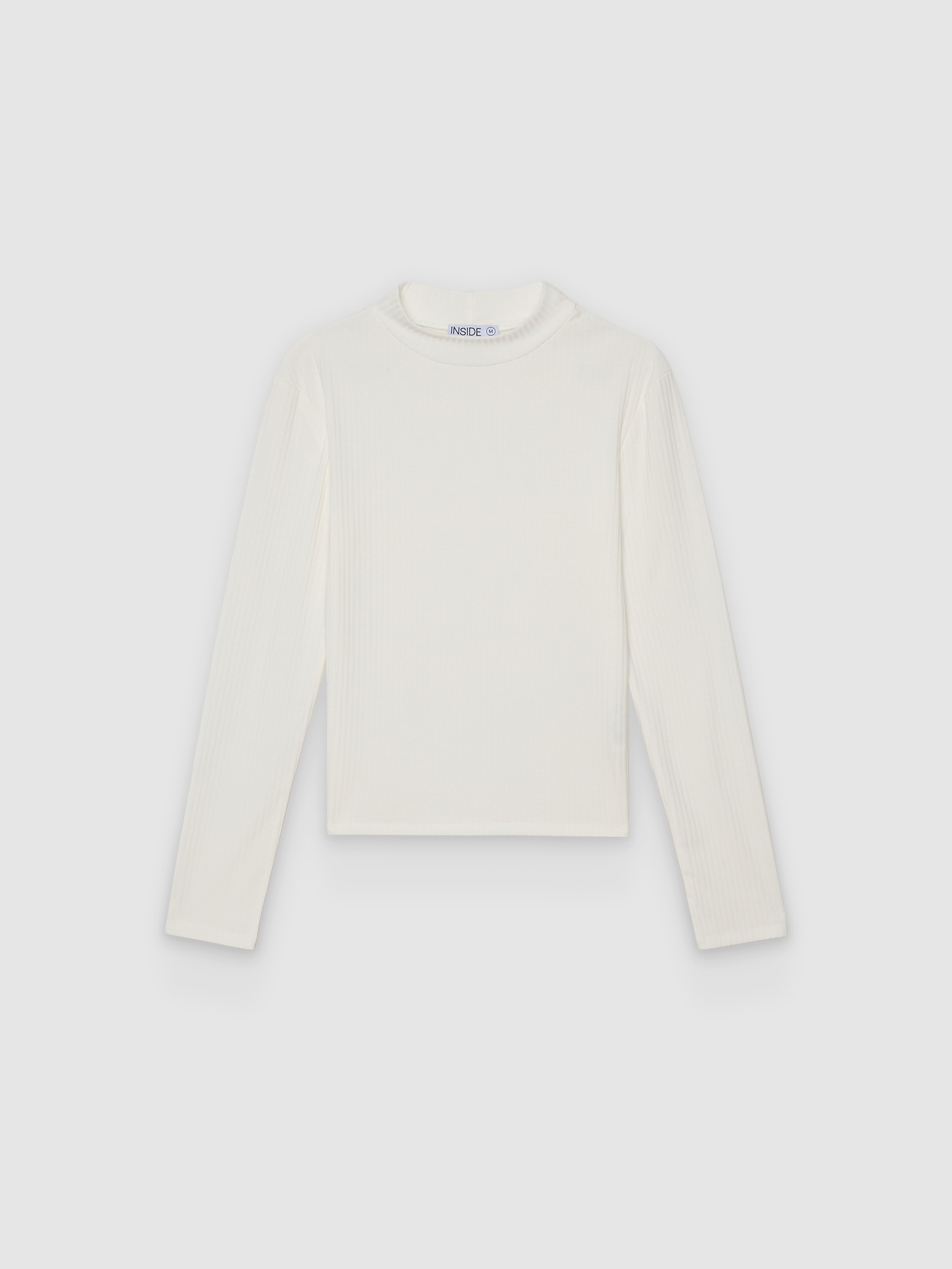 %Pto% Ribbed high-neck slim T-shirt off white front view