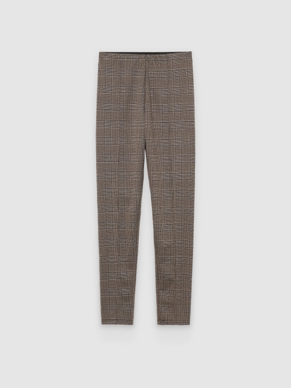 High-waisted jacquard plaid leggings taupe front view