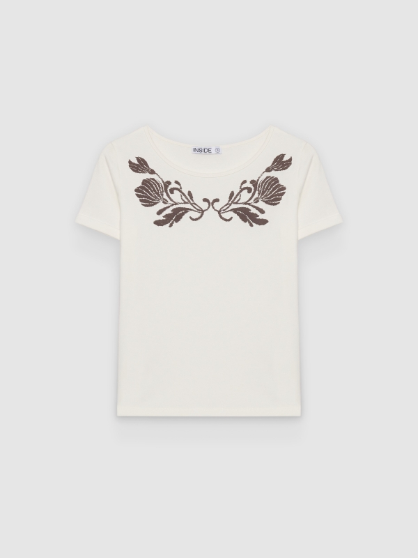  Camiseta manga corta flores blanco roto vista frontal