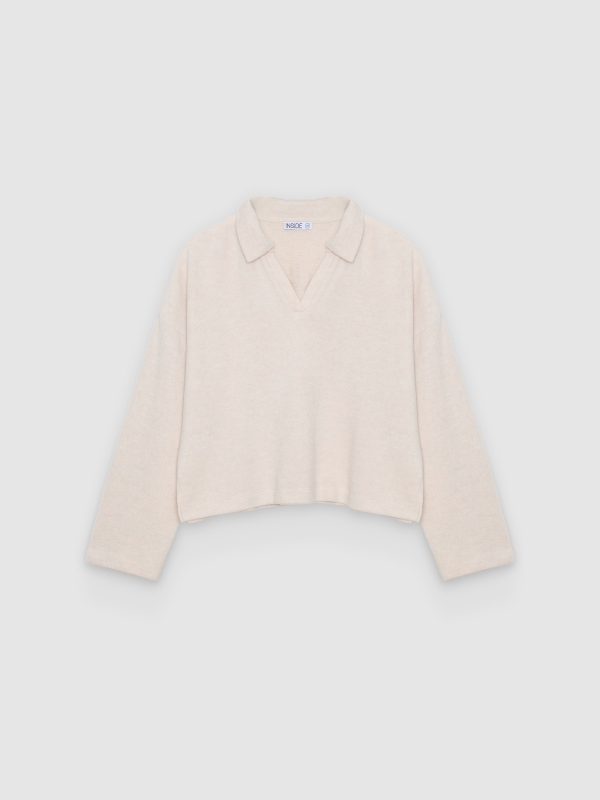  Plain long-sleeve polo shirt raw front view