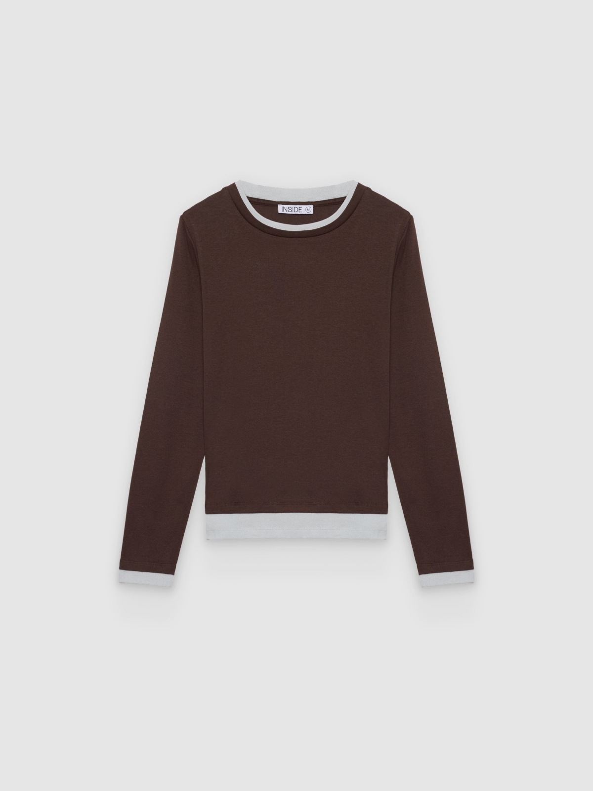 %Pto% Knit T-shirt with double-layer effect chocolate front view