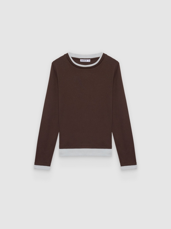  Camiseta em malha com efeito duplo chocolate vista frontal