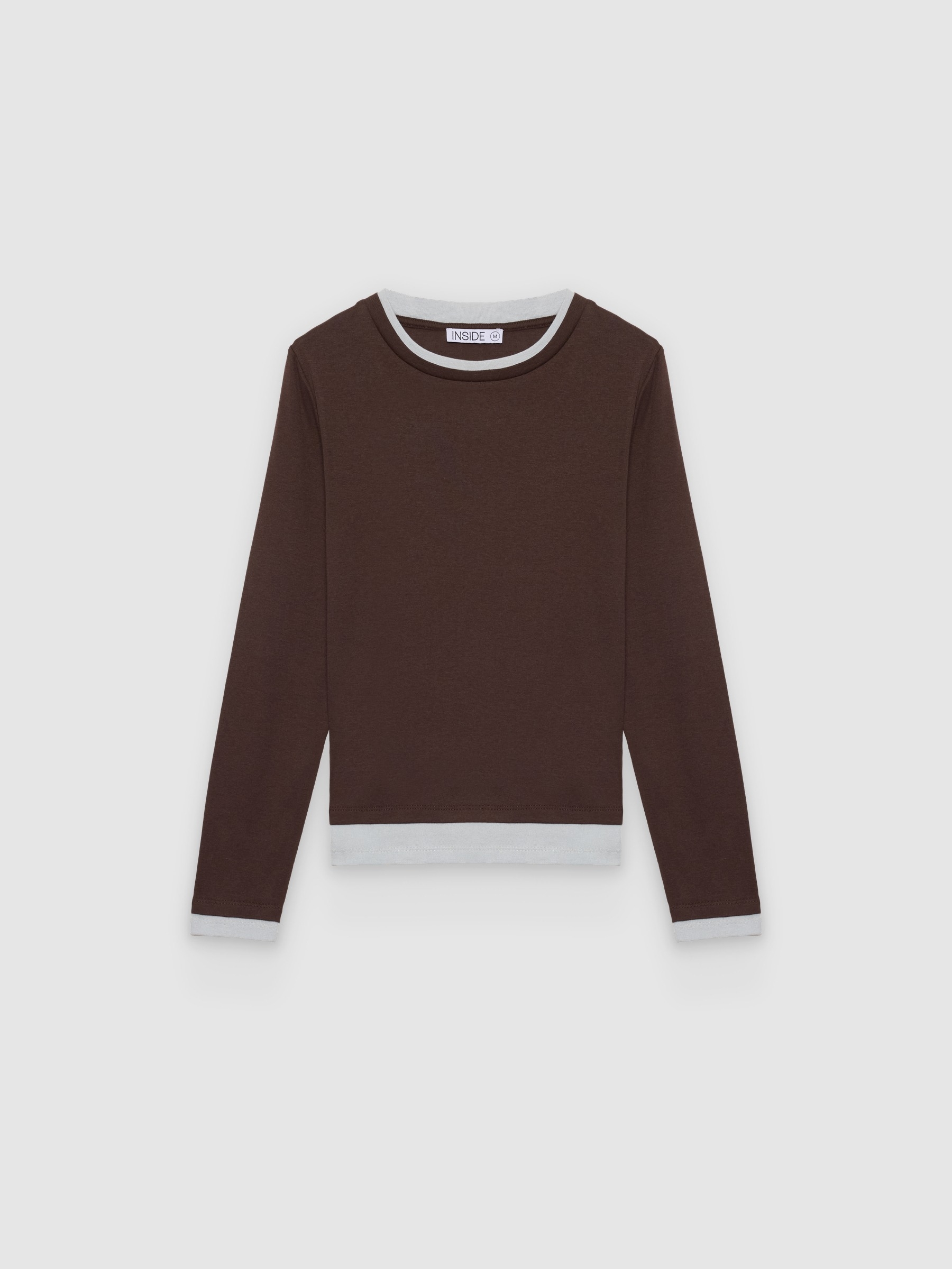%Pto% Knit T-shirt with double-layer effect chocolate front view