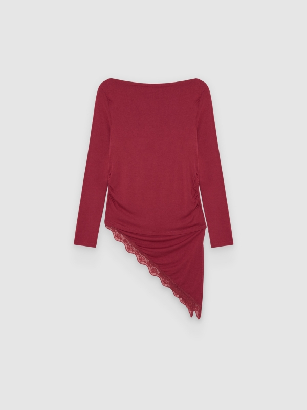 Asymmetrical T-shirt with lace garnet front view