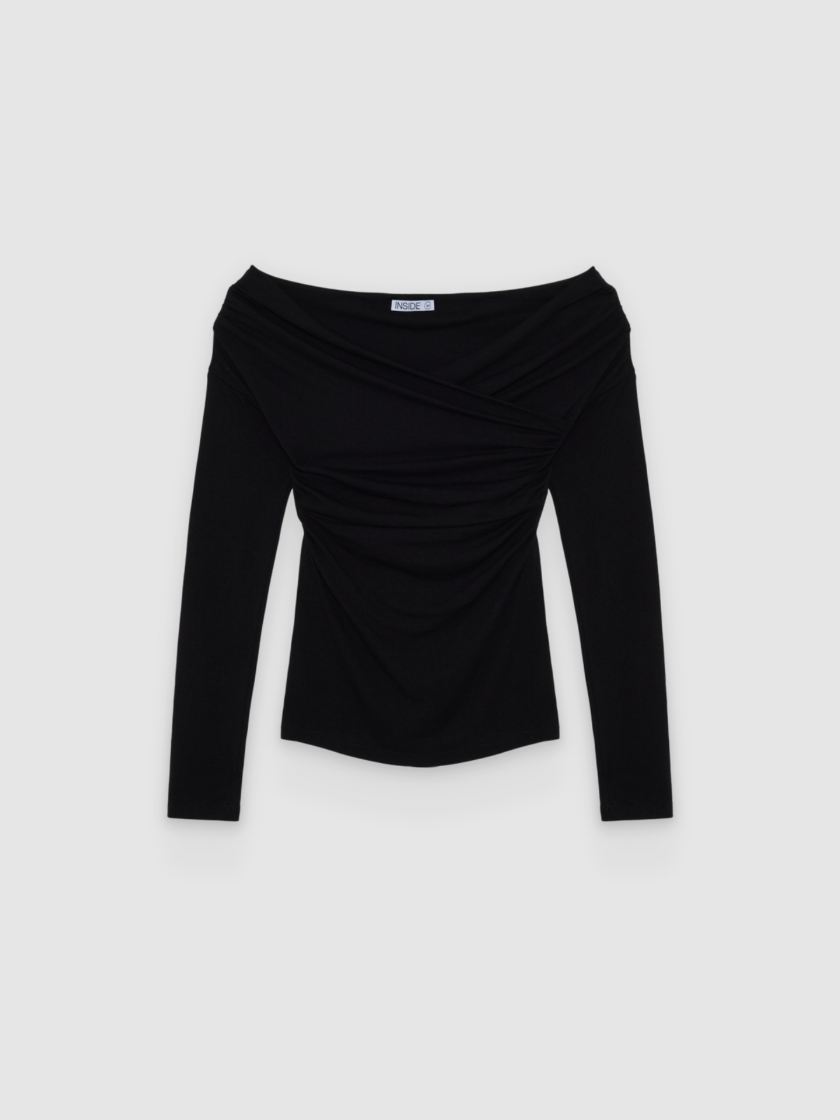 %Pto% Long-sleeve draped crossover top black front view