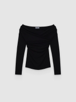 %Pto% Long-sleeve draped crossover top black front view