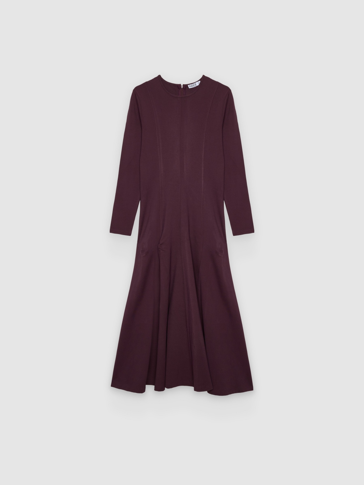 %Pto% Vestido midi liso evasê beringela vista frontal