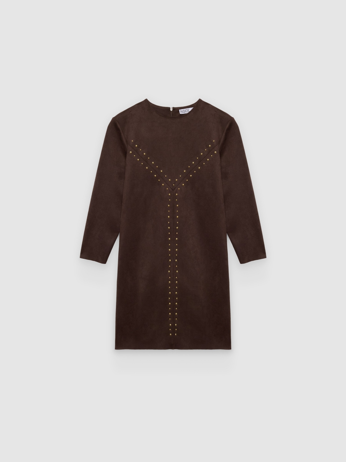 %Pto% Vestido mini de antelina con tachas chocolate vista frontal