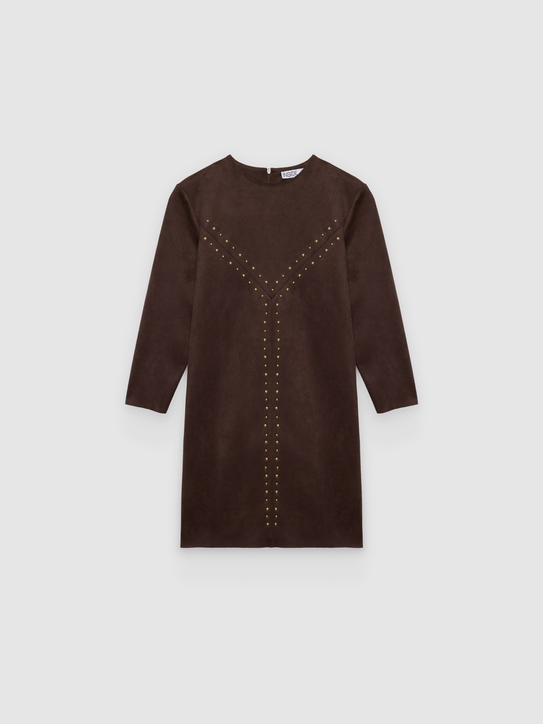 %Pto% Mini suede dress with studs chocolate front view