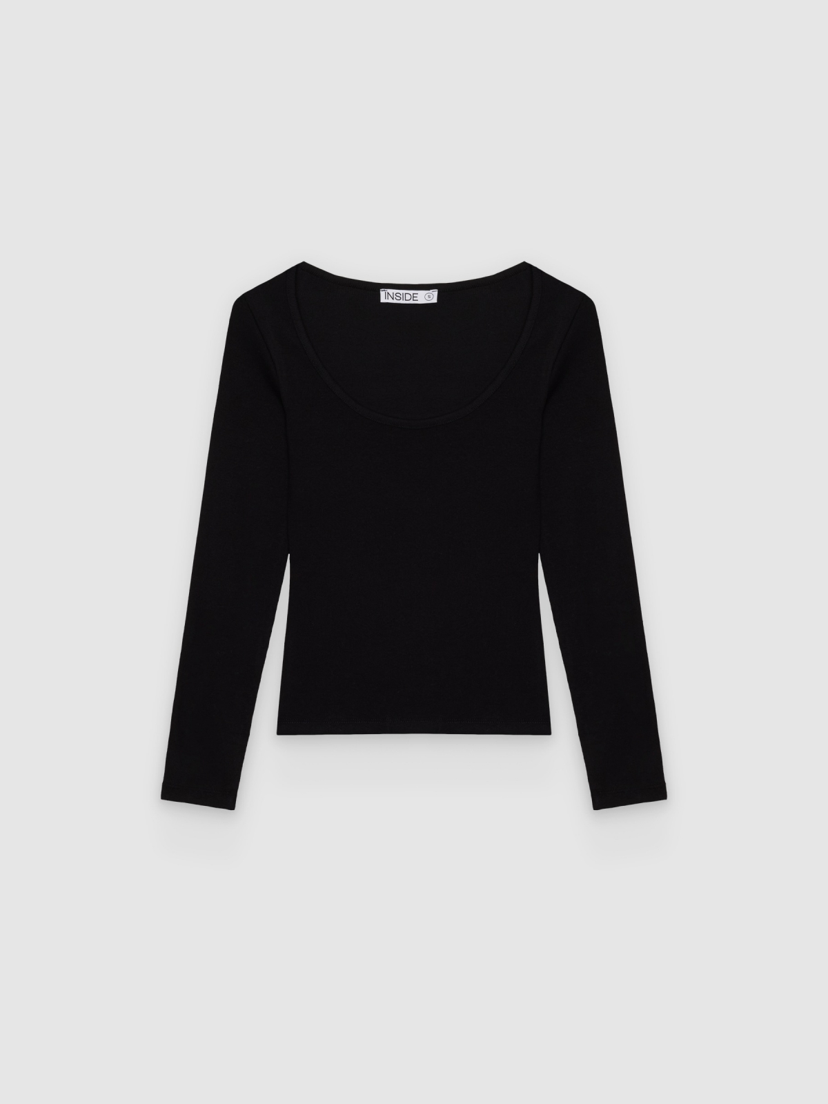 %Pto% Camiseta canalé escote redondo negro vista frontal