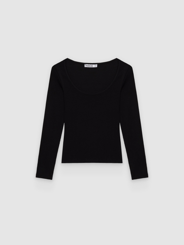  Ribbed round neck T-shirt black front view