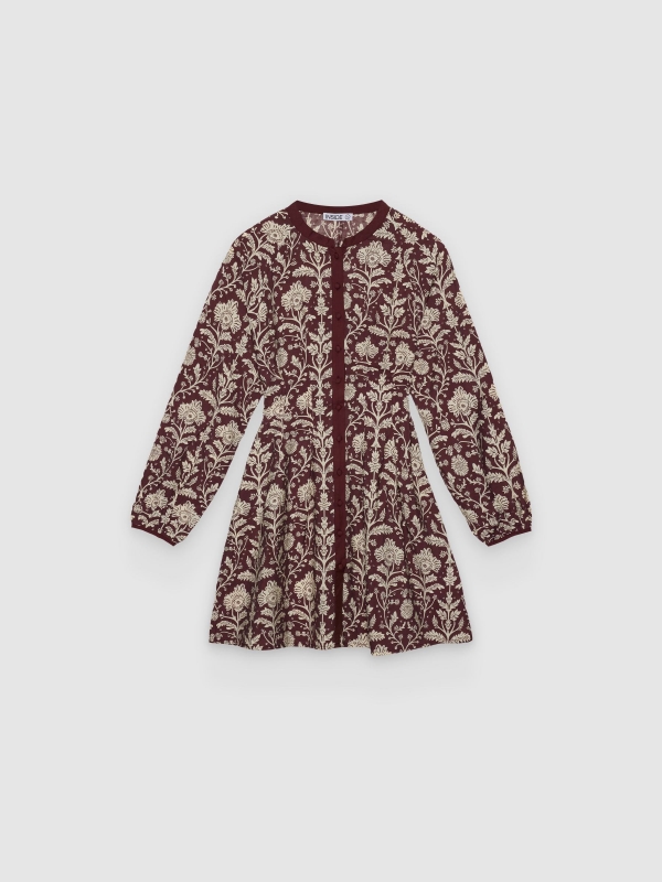  Embroidered midi dress long sleeve aubergine front view