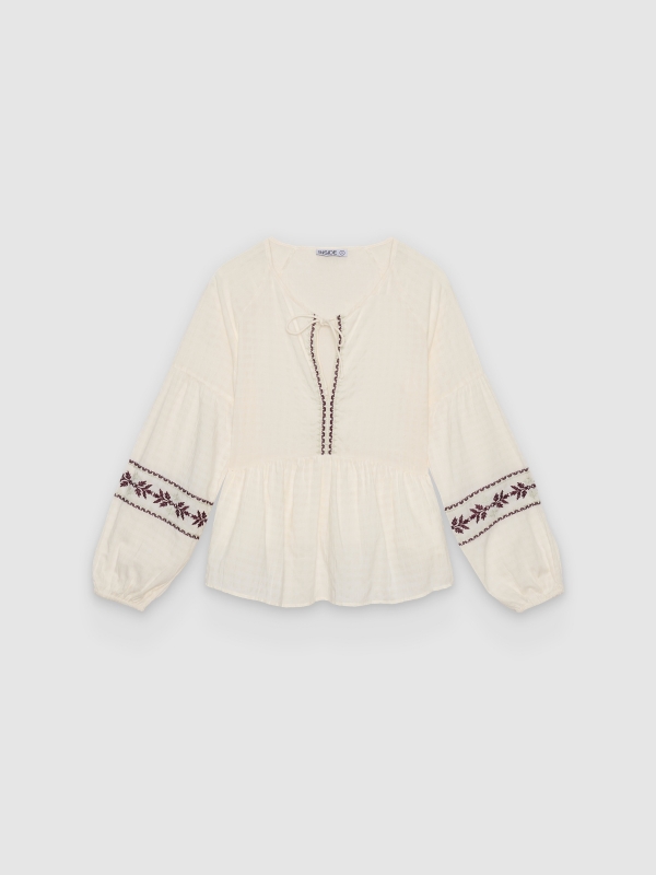  Embroidered floral viscose blouse off white front view