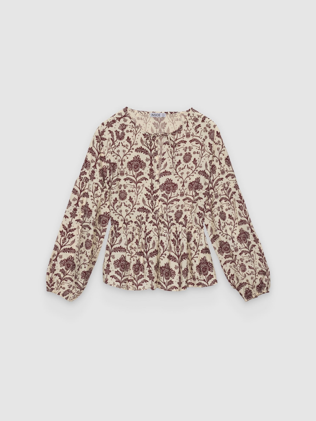 %Pto% Long sleeve blouse floral print off white front view