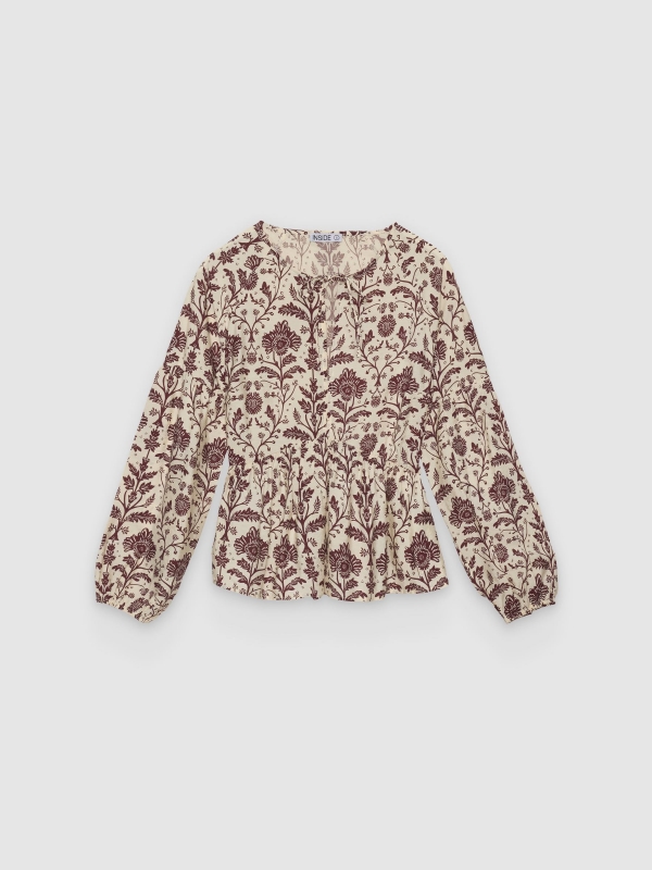  Long sleeve blouse floral print off white front view
