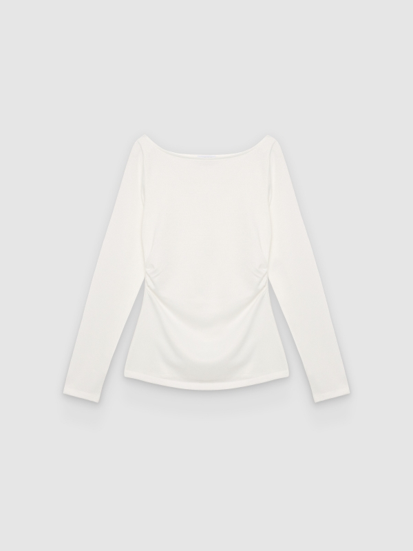  Camiseta fruncida de manga larga blanco roto vista frontal