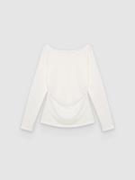 %Pto% Camiseta fruncida de manga larga blanco roto vista frontal