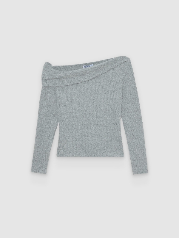  Asymmetrical ruched ribbed T-shirt medium grey front view