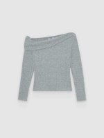 %Pto% Asymmetrical ruched ribbed T-shirt medium grey front view