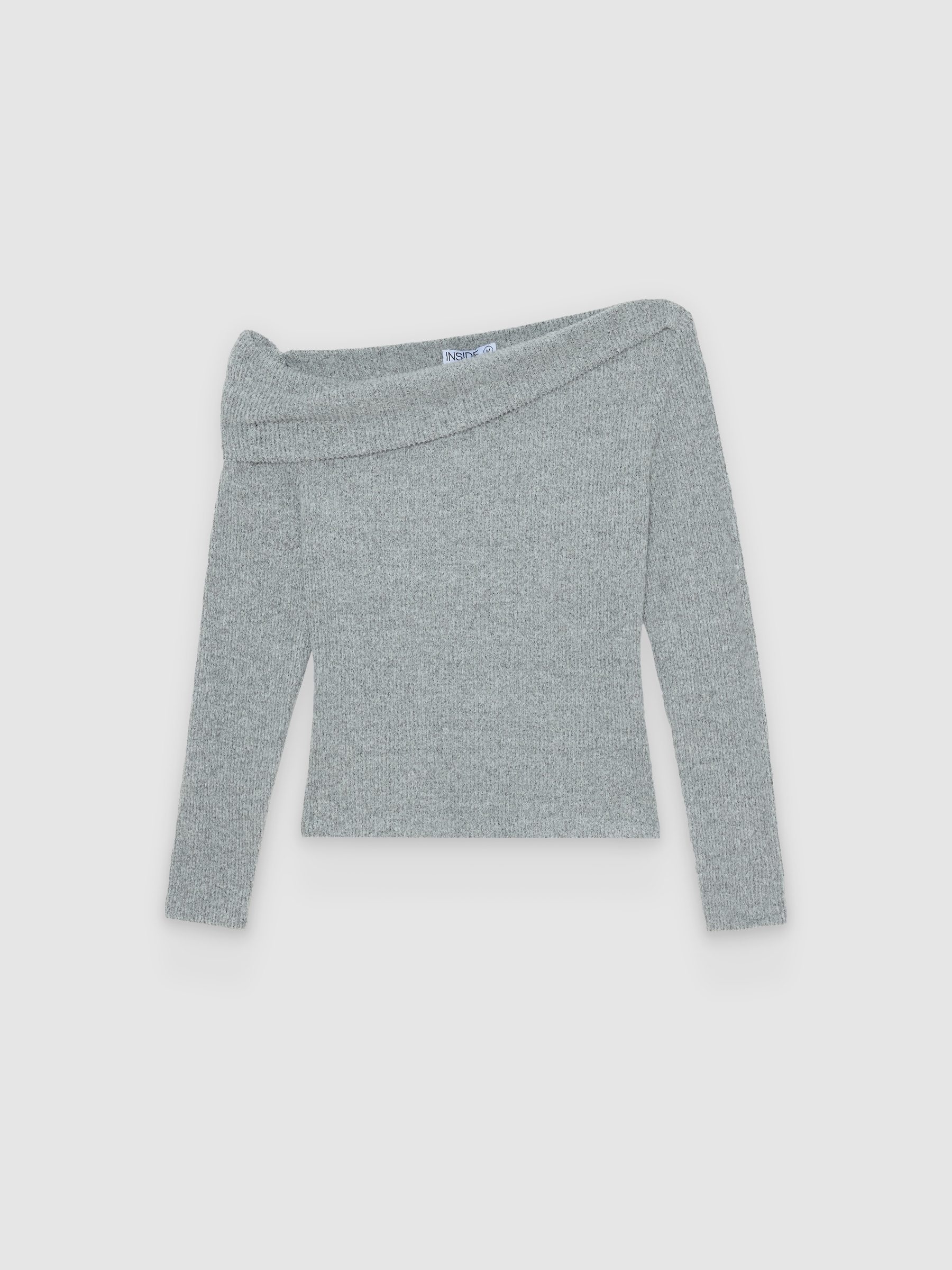  Asymmetrical ruched ribbed T-shirt medium grey front view