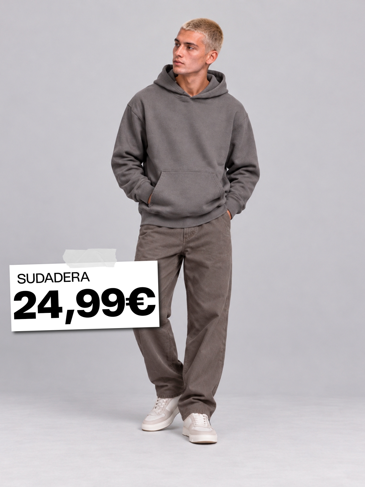 %Extra% %Cover% Moletom básico regular com capuz cinza meio