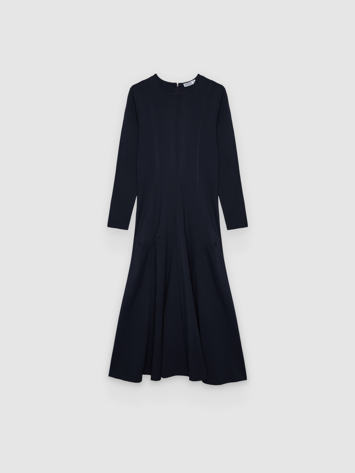 %Pto% Plain flared midi dress navy front view