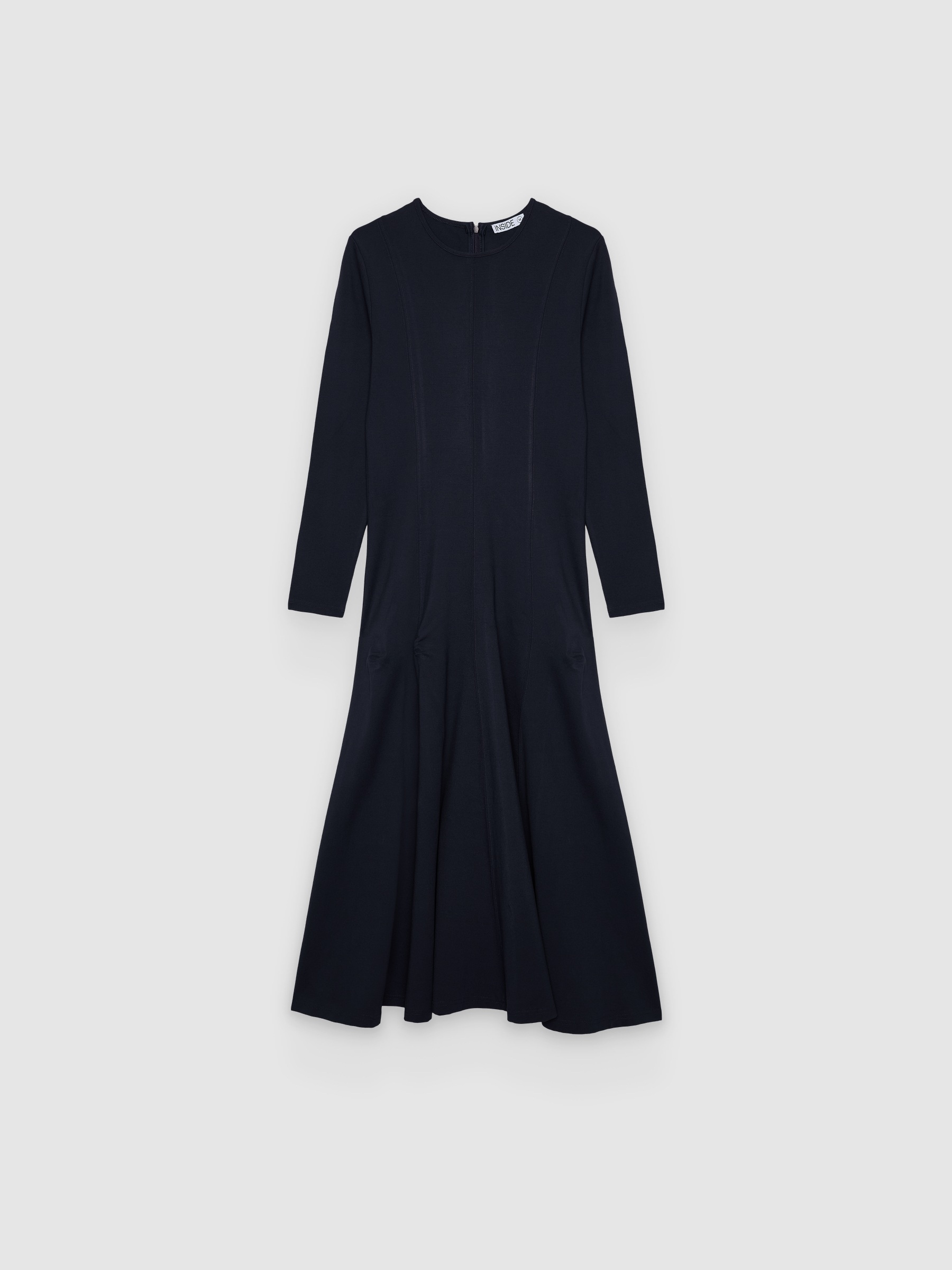 Vestido midi liso evasê azul marinho vista frontal