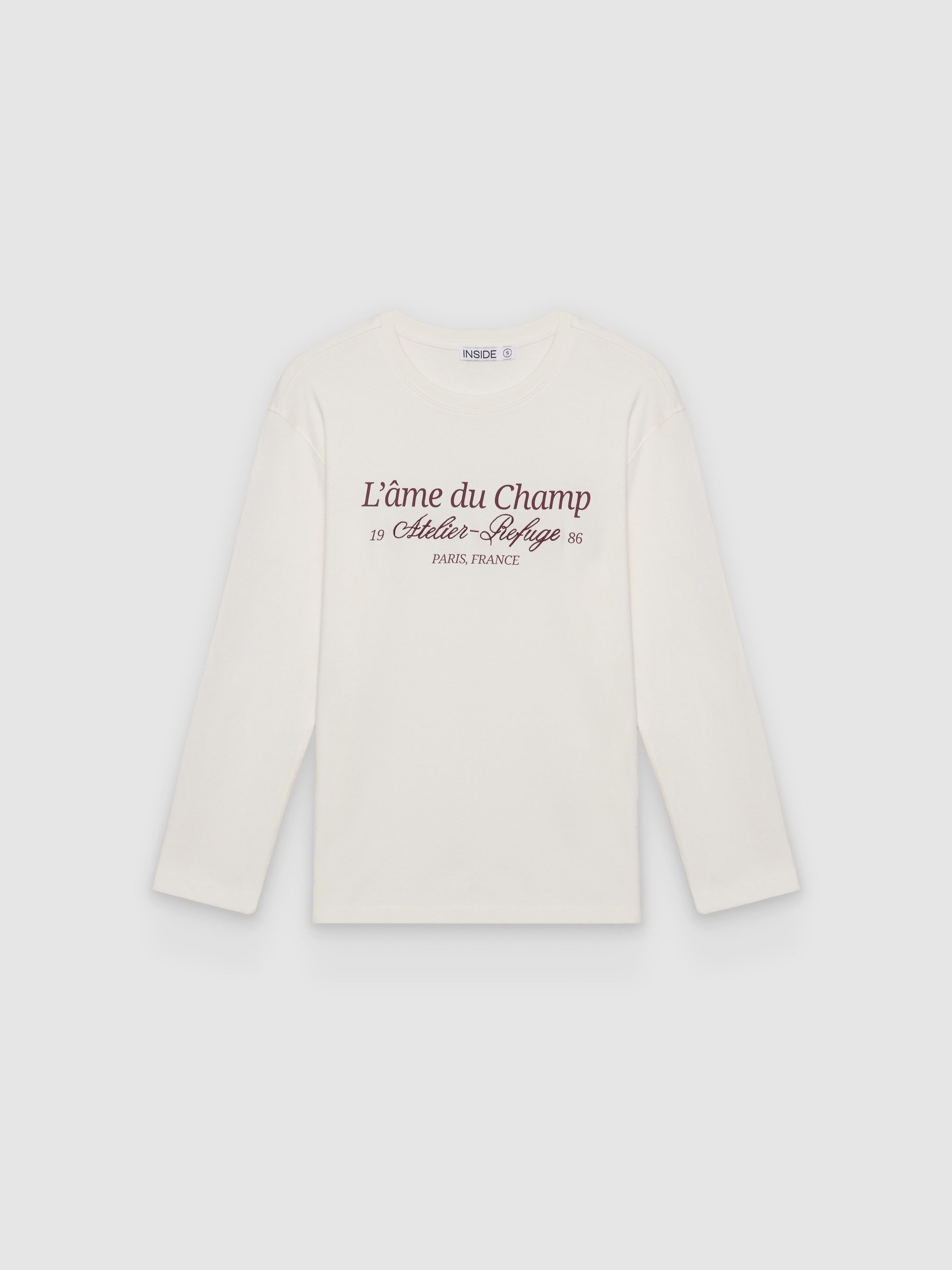  Camiseta manga larga oversized París blanco roto vista frontal