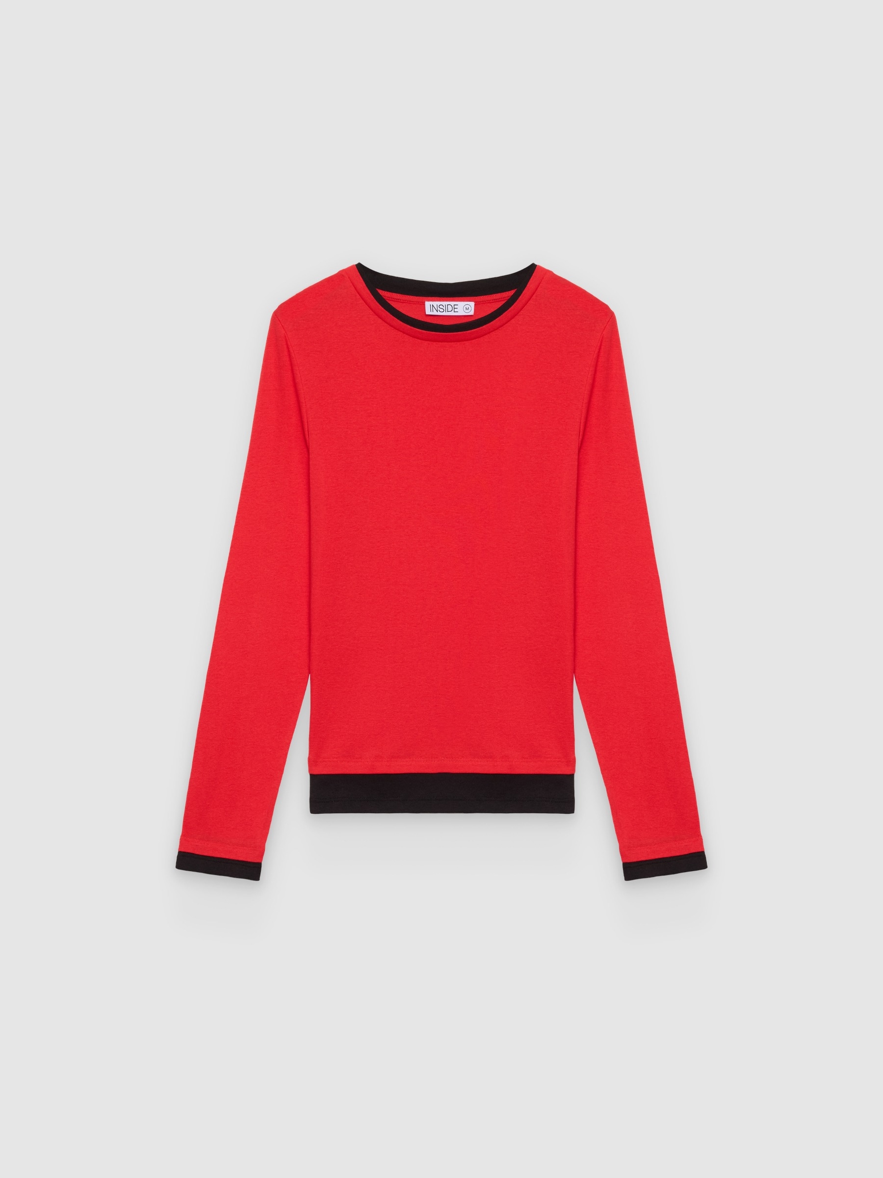  Camiseta em malha com efeito duplo vermelho profundo vista frontal