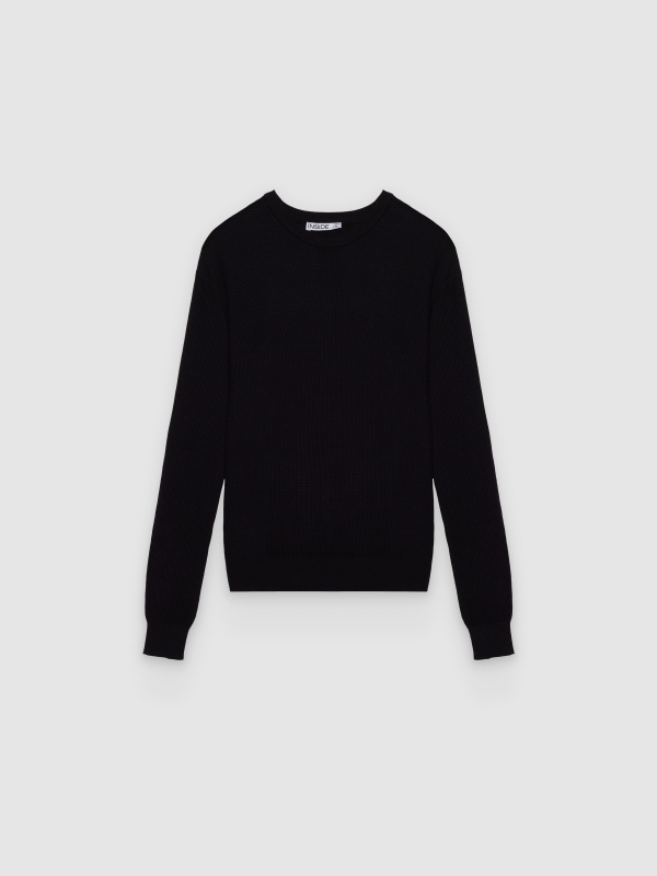  Jersey regular de punto liso cuello redondo negro vista frontal