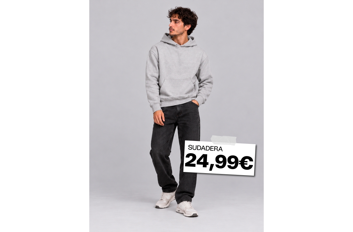 Moletom básico regular com capuz cinza claro vista meia frontal