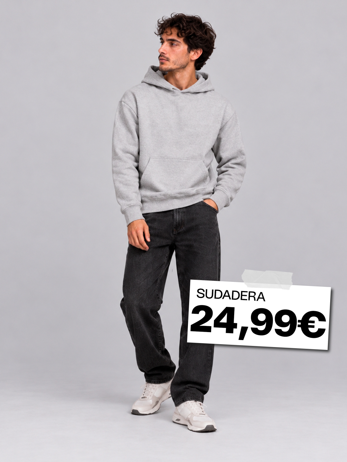 %Extra% %Cover% Sudadera capucha básica regular gris claro